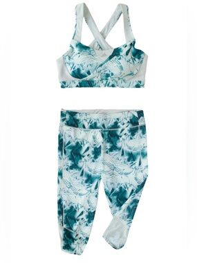 Adidas supernova set Abstract Teal & White cropped Leggings XS and sport bra S